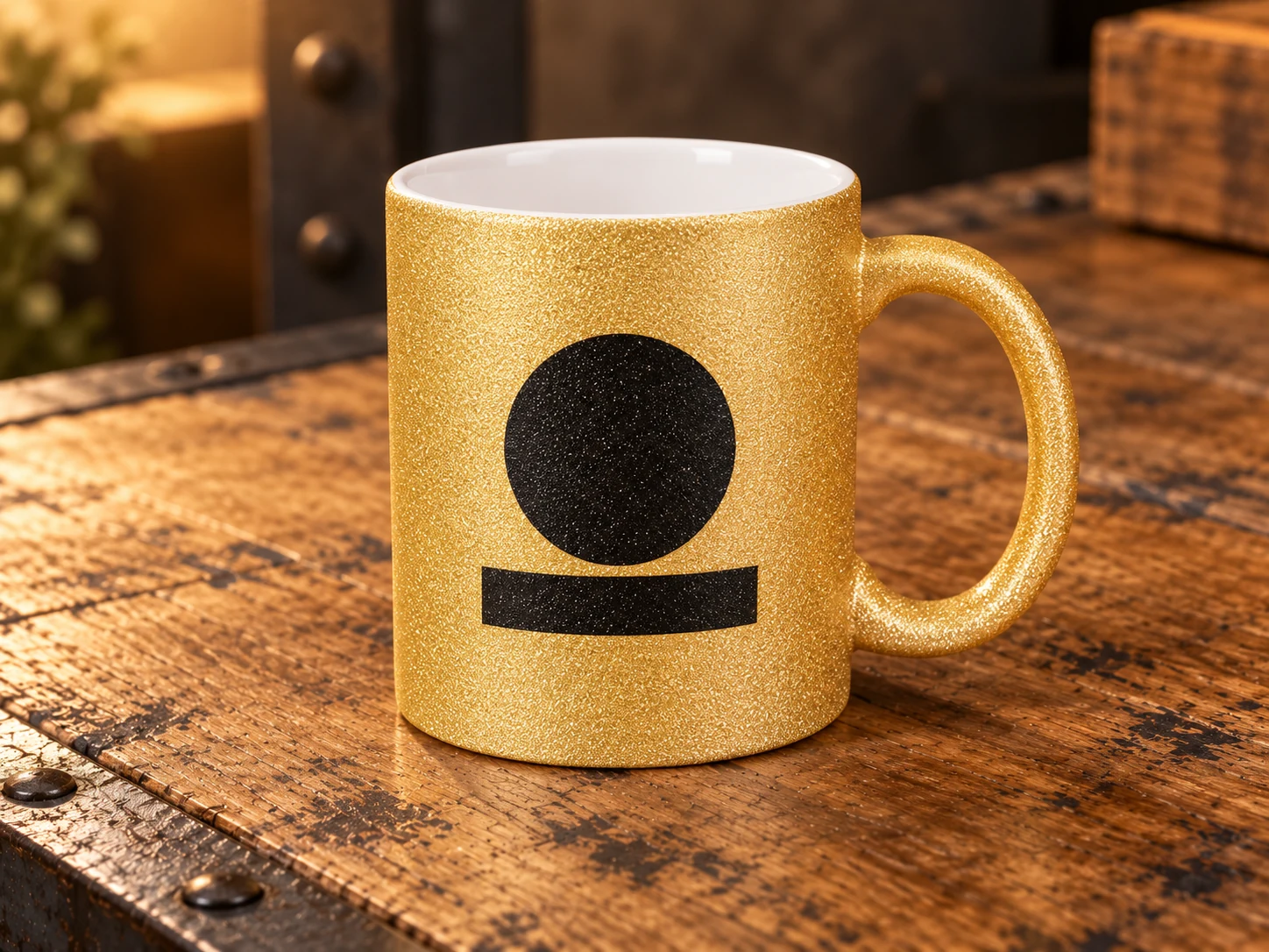 Glitter Mug: front, generated example print mockup